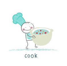 cook is soup in the cauldron