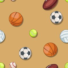 vector seamless pattern of sport balls on brown background