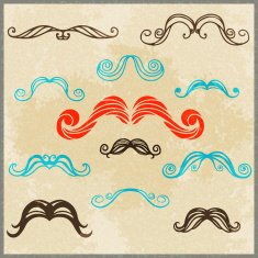 Set silhouette various mustache on a grunge background