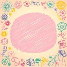 Doodle circle frame Gift card and sample text Light background