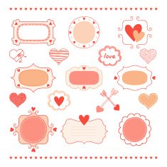 Set romantic frames and hearts