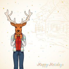 Winter card Fashion deer on the street N2