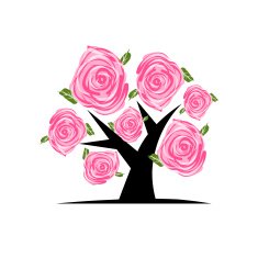 Blooming tree with pink roses for your design