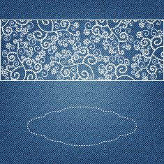 Banner on denim background with abstract hand-drawn pattern