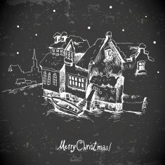 Vintage greeting card with winter landscape N2