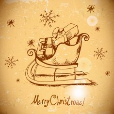 Vintage greeting card with Christmas sleigh N3