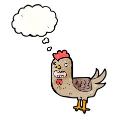 cartoon chicken with thought bubble N34