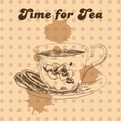 Tea mug and cake vintage style N2