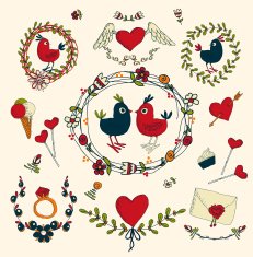 Vintage frames and hand-drawn Love decorative elements N11