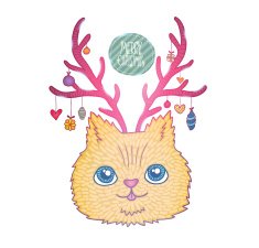 Cute cartoon Christmas cat with deer horns N2