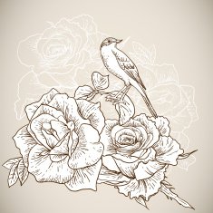Beautiful Rose Background with Birds N2