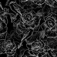 BeautifulSeamless Rose Background with Birds N3