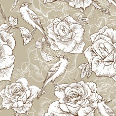 BeautifulSeamless Rose Background with Birds N4