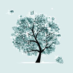 Winter tree with frozen flowers for your design N2