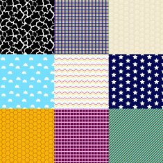 Set of nine geometric patterns (seamlessly tiling)