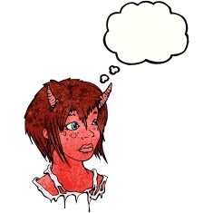 cartoon devil girl with thought bubble N2