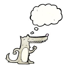 cartoon wolf with thought bubble N62