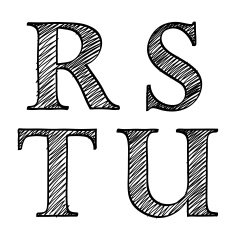 Doodle scribble sketch alphabet letters RSTU