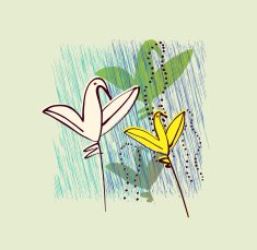 Birds as flowers Invitation greeting postcard design template Hand-drawn style N4
