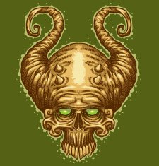 Image of skull with horns like a tattoo