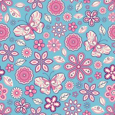 pattern with abstract flowers and butterflies