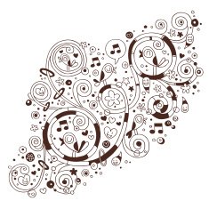 Swirls flowers hearts and birds