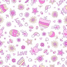 Springtime Easter Doodle Seamless Pattern