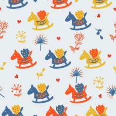 Horses seamless pattern with flowers