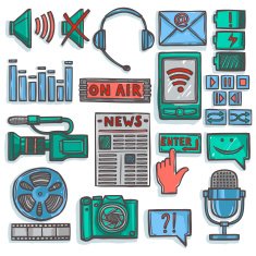 Media sketch icons set color