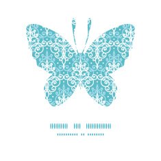 Vector light blue swirls damask butterfly silhouette pattern frame