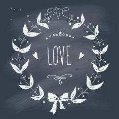 Valentine's Day wreath with text on blackboard N4