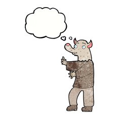 cartoon werewolf with thought bubble N32