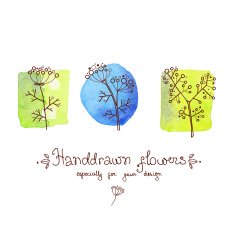 greeting card with cute doodle - flowers on watercolor backgroun