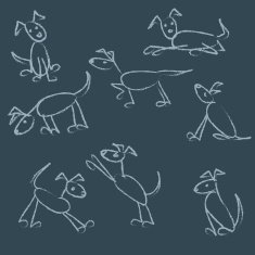 Stick Figure Dogs drawn on chalkboard