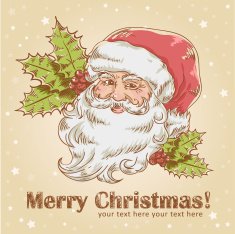 Christmas retro postcard with cute smiling Santa Claus N3