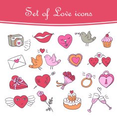 Set of doodle Valentine's icon in color