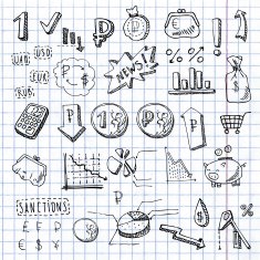 graphic drawn icons isolated on the world currency market
