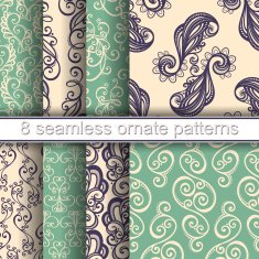 Vector Set of 8 Seamless Ornate Patterns N7