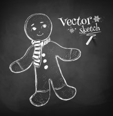 Chalkboard drawing of Gingerbread man Vector illustration