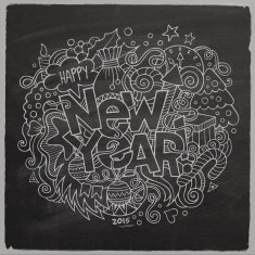 New year hand lettering and doodles elements chalk board
