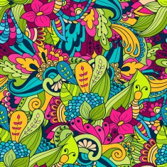 Vector hand-drawn floral seamles pattern abstract leaves and flowers N3