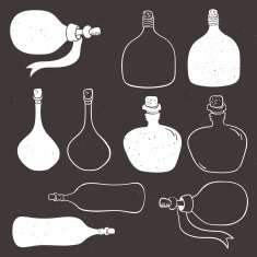 Vintage bottle collection Hand drawn decorative elements