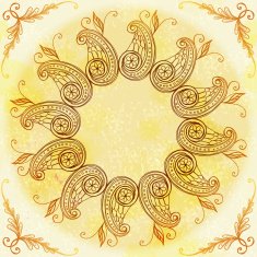 Hand drawn circular beige ornament N32