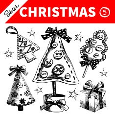 Hand drawn sketch winter Christmas set N4