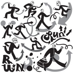 running mans with arrows - cartoons set