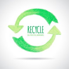 Recycle icon hand drawn with oil pastel crayon