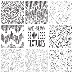 Set of eight black and white seamless hand drawn textures N3