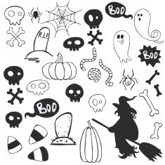 Halloween doodles with cartoon ghosts