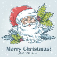 Christmas retro postcard with cute smiling Santa Claus N4