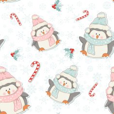 Cute Christmas penguins seamless pattern N2